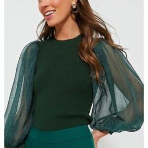 Tuckernuck Betsy Sheer Balloon Sleeve Knit Blouse Green size XL